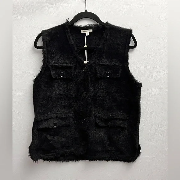 Max Studio Fur Black Vest With Pockets, Style 2707620, Size Medium NWT - Picture 1 of 12